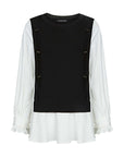 Color-Block Ribbed Knit Splice Blouse