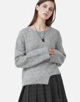 Round Neck Irregular Drop Shoulder Sleeve Sweater