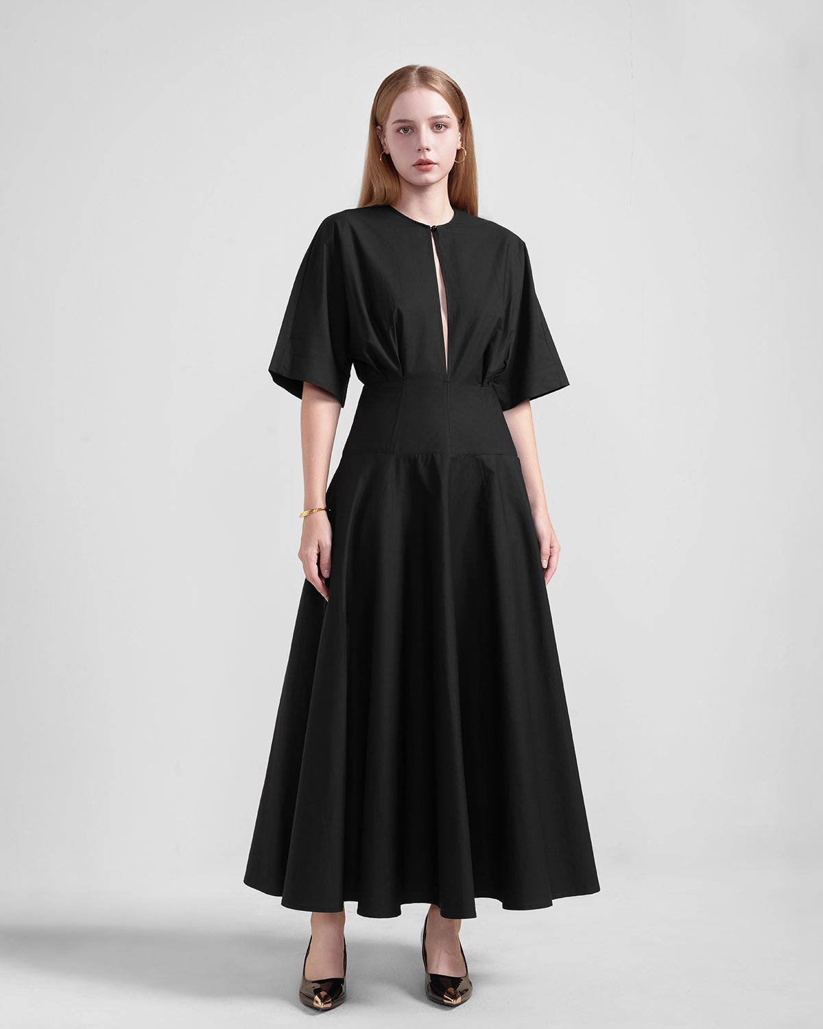 SDEER Asymmetric Sleeves Leather Buckles Dress For Women – S