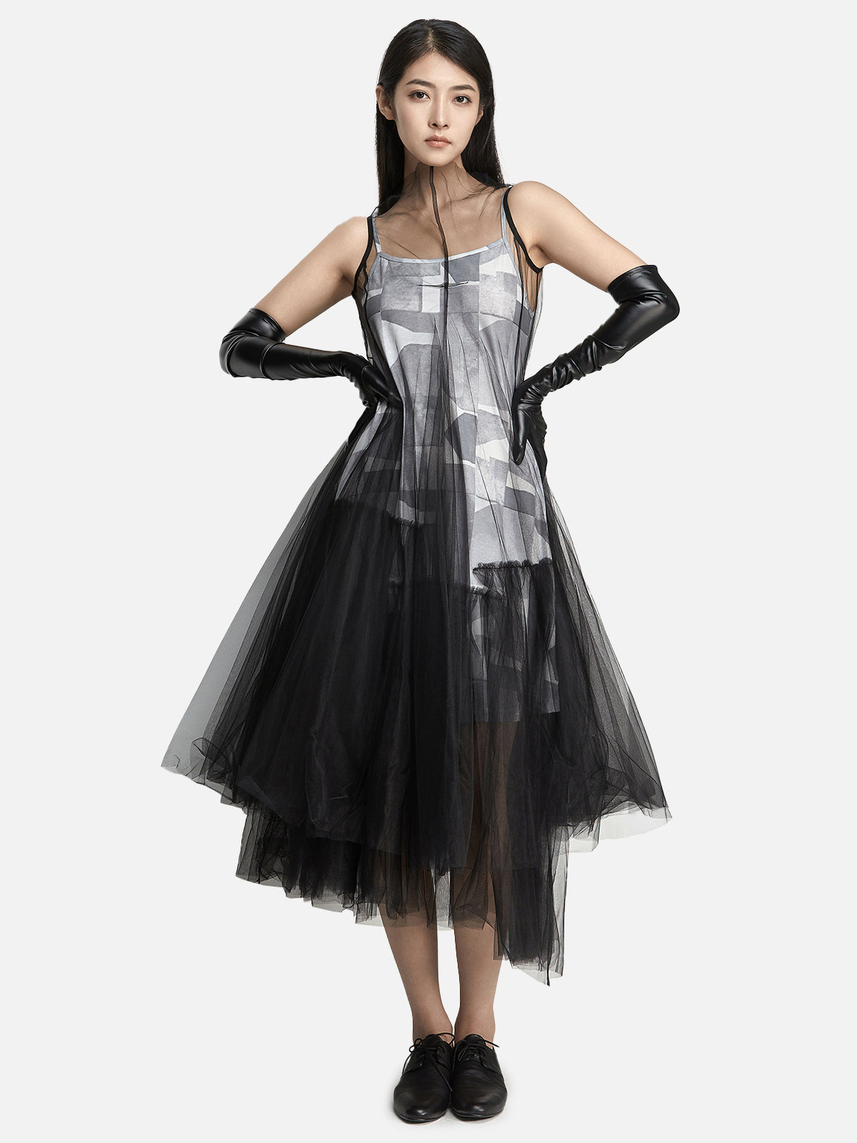 Transparentes, zweiteiliges, ärmelloses Slip-Kleid aus Netzstoff
