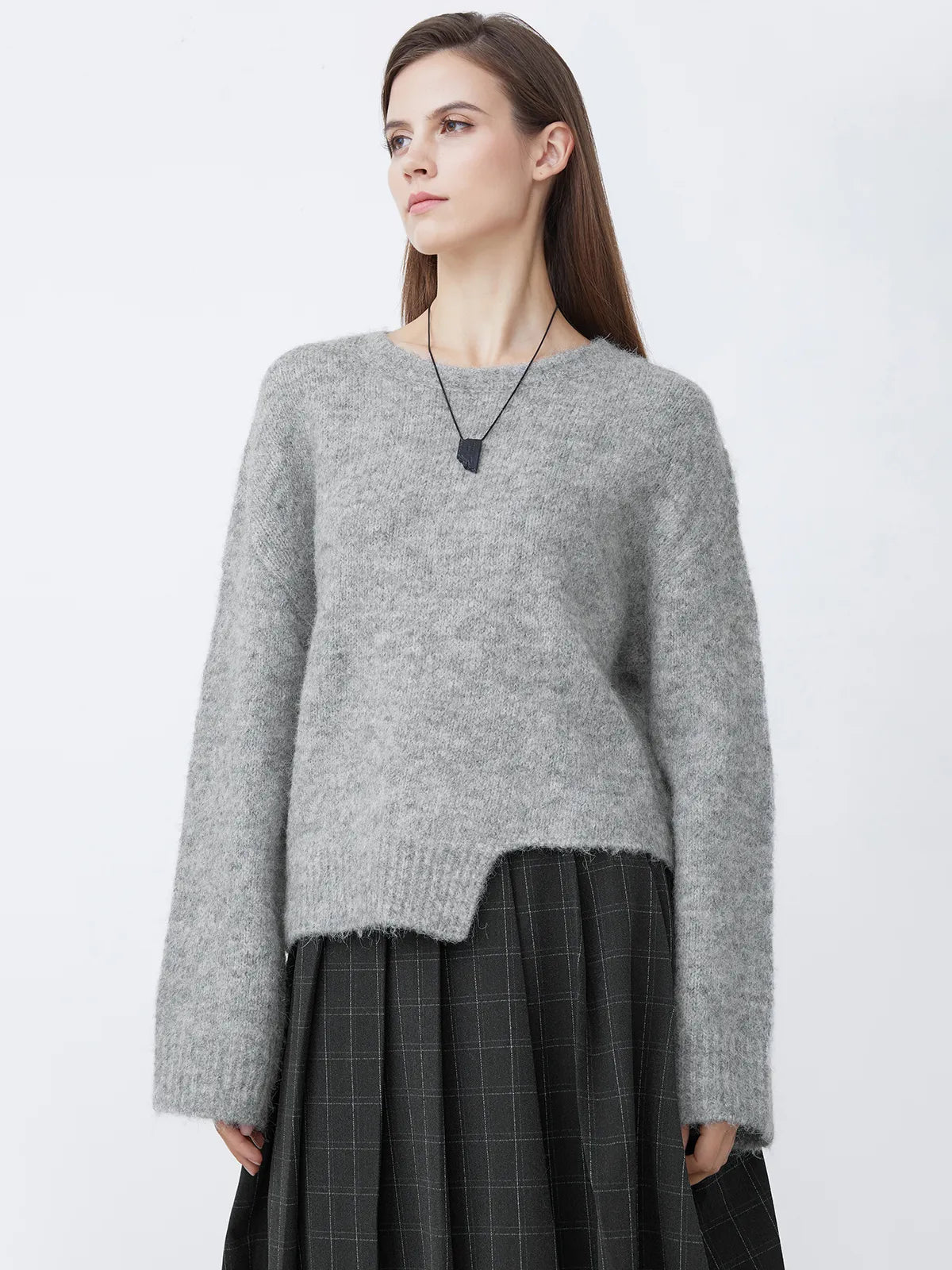 Round Neck Irregular Drop Shoulder Sleeve Sweater
