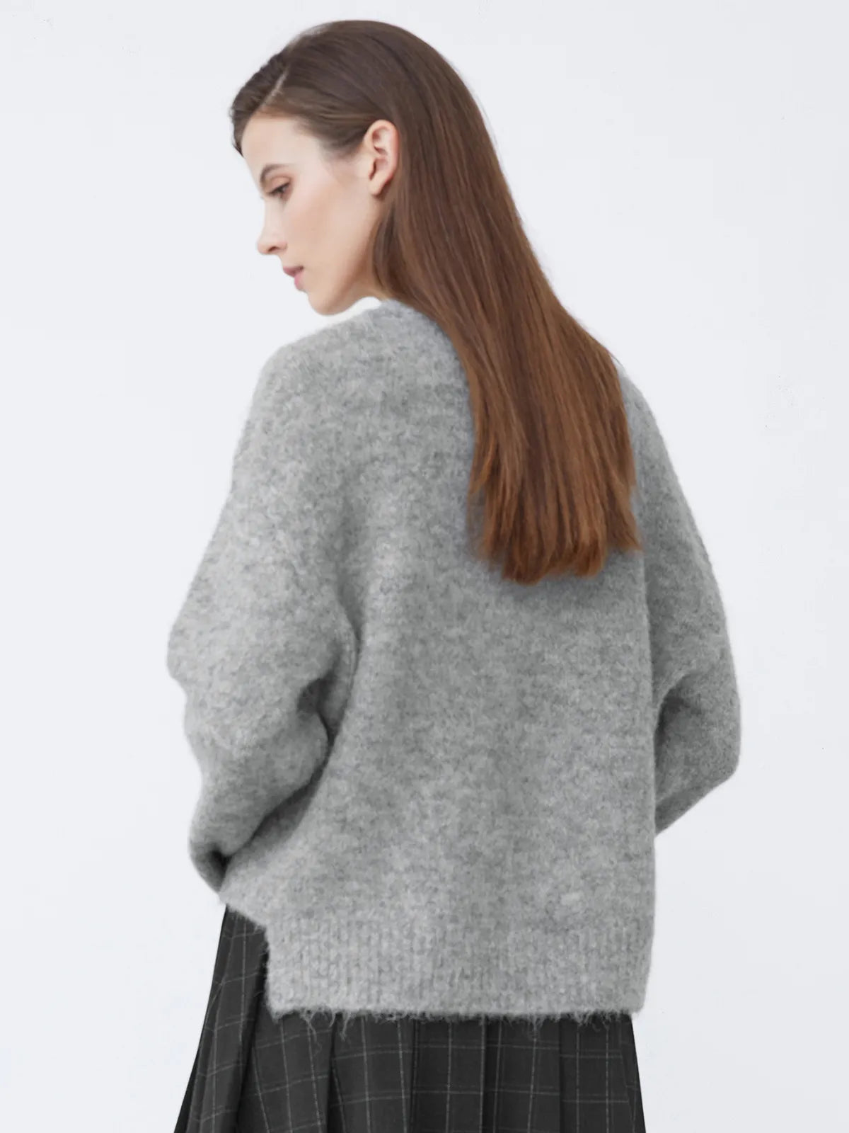 Round Neck Irregular Drop Shoulder Sleeve Sweater