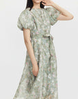 Crewneck Floral A-Line Mesh Dress