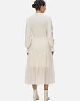 Waist-adjustable round neck knit dress with charming bubble sleeves