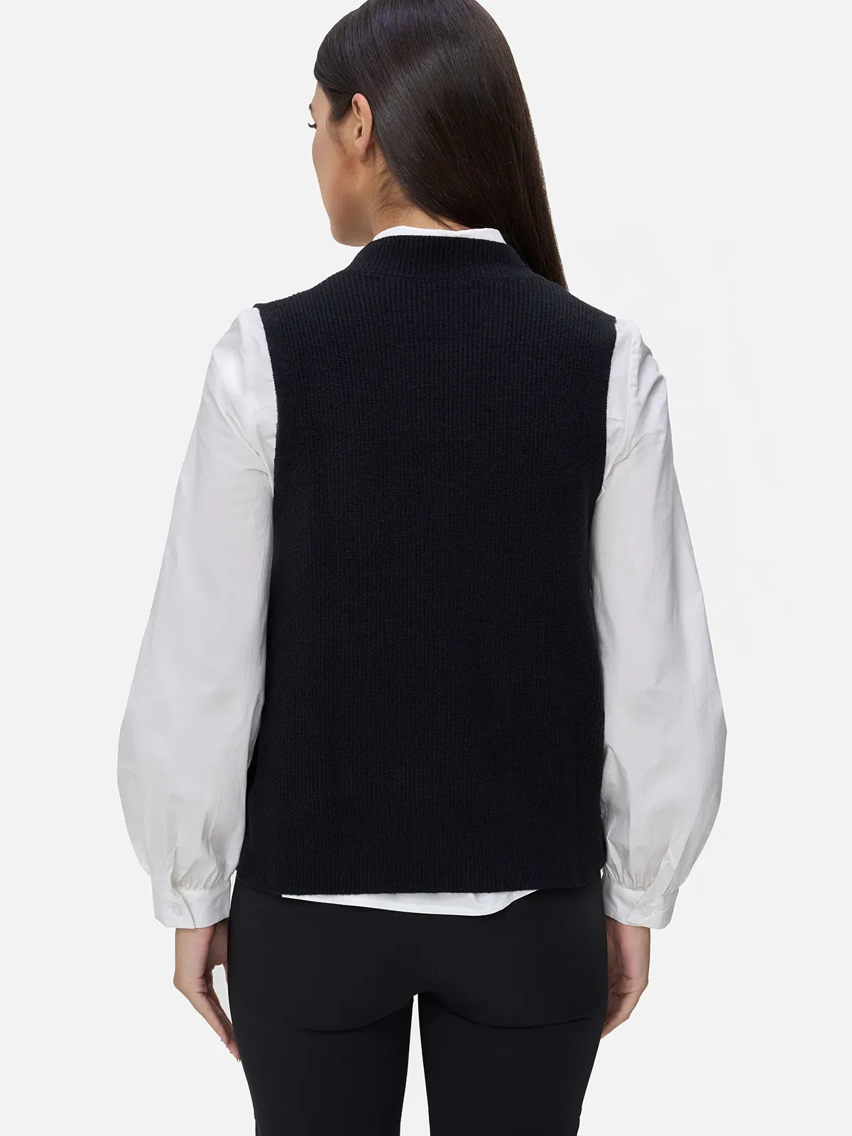 Ribbed Round-Neck Sleeveless Knit Vest