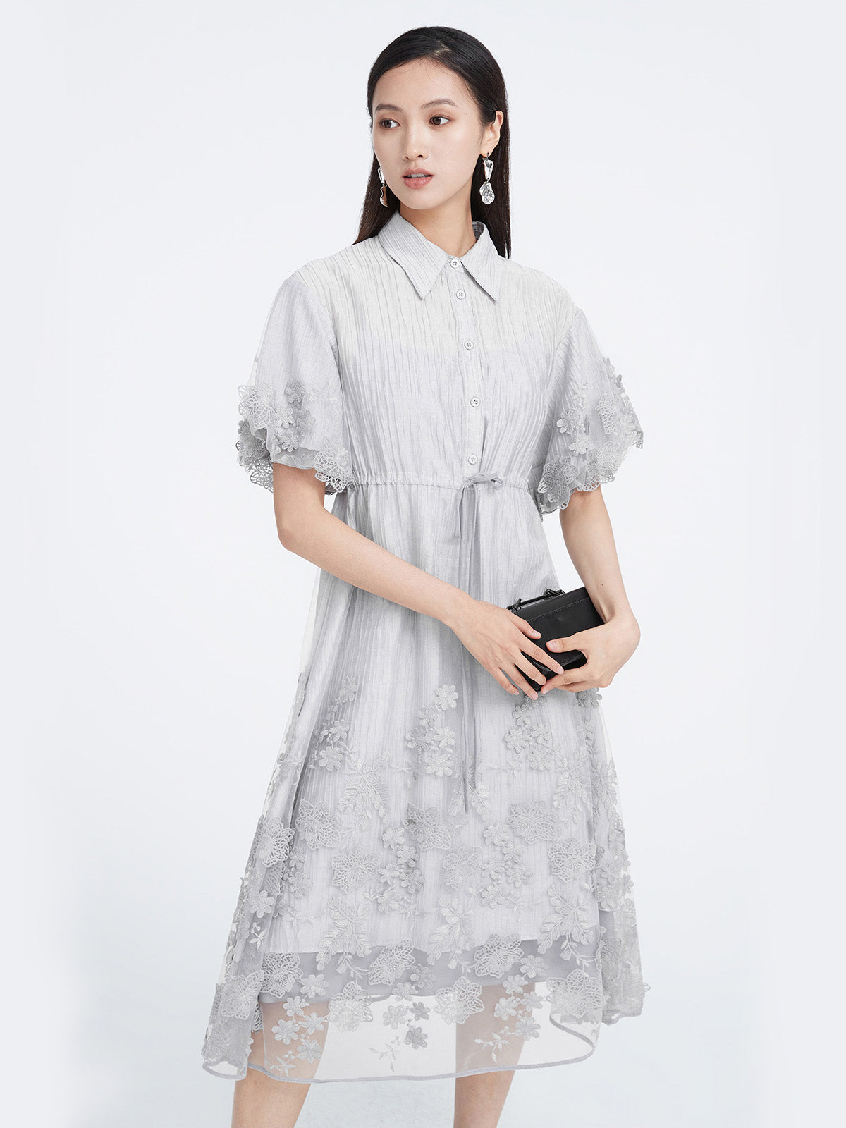 Embroidered Mesh Strappy Two-piece Shirt Dress