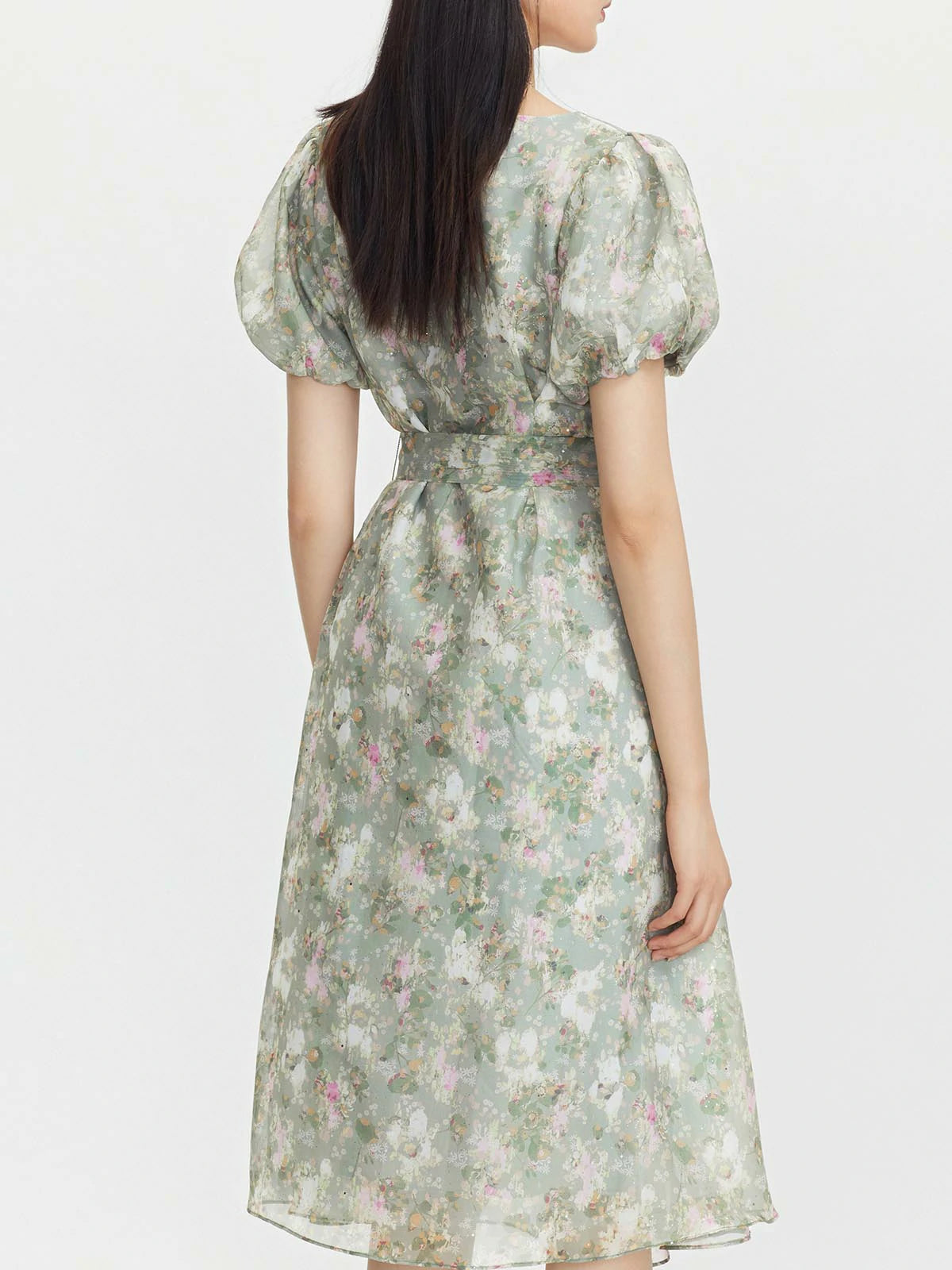 Crewneck Floral A-Line Mesh Dress