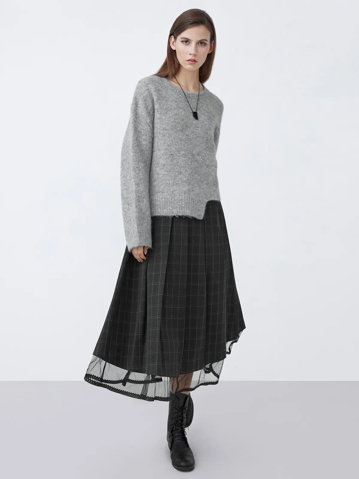 Round Neck Irregular Drop Shoulder Sleeve Sweater