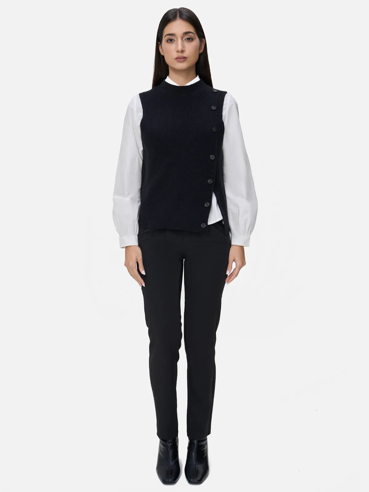 Ribbed Round-Neck Sleeveless Knit Vest