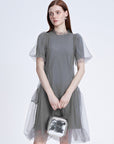 Pleated Mesh Short-sleeved Dress