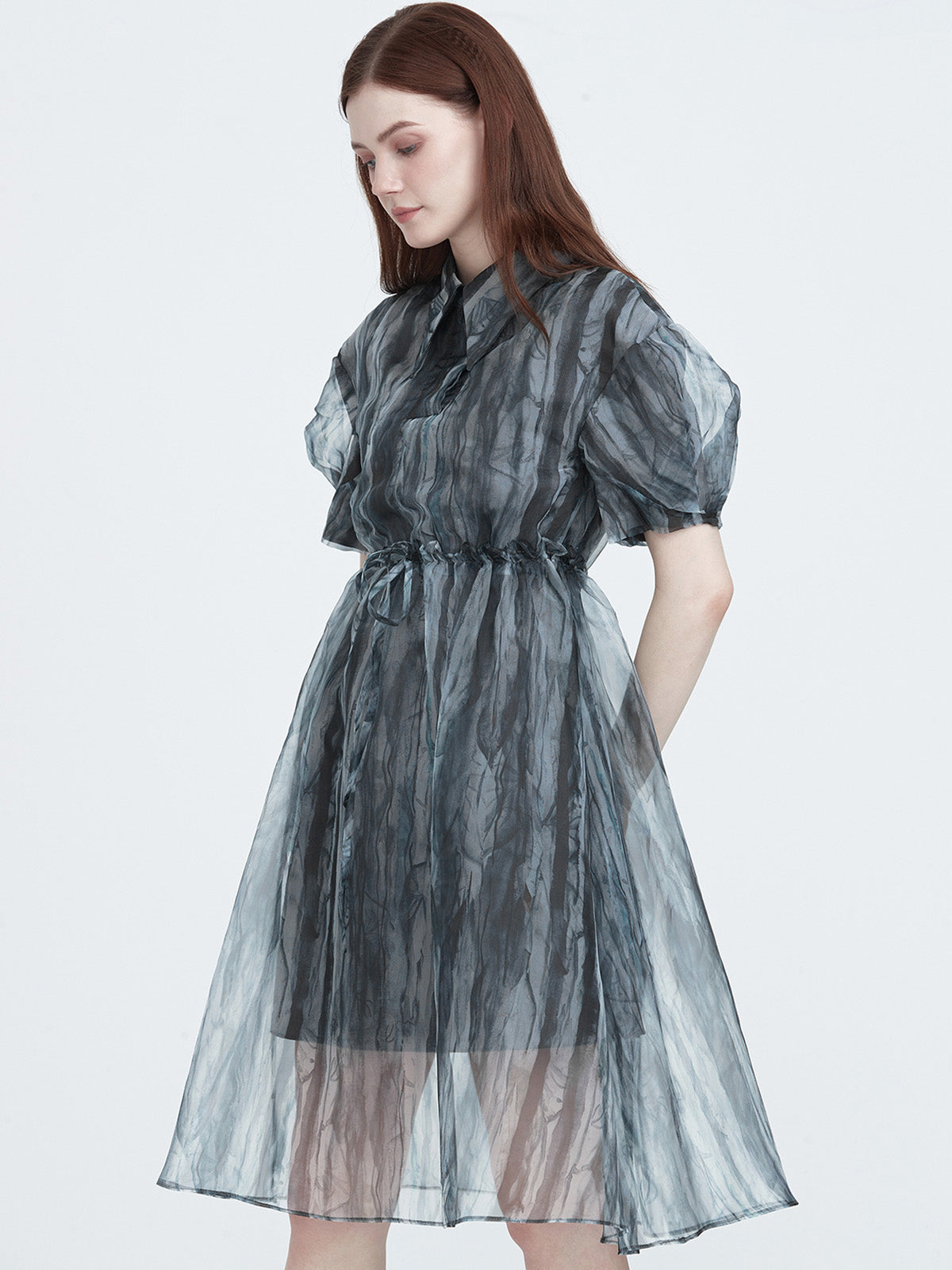 Lapel Collar Ink Smudged Shirt Dress