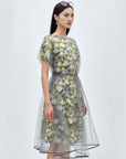 Floral A-line Mesh Linen Dress