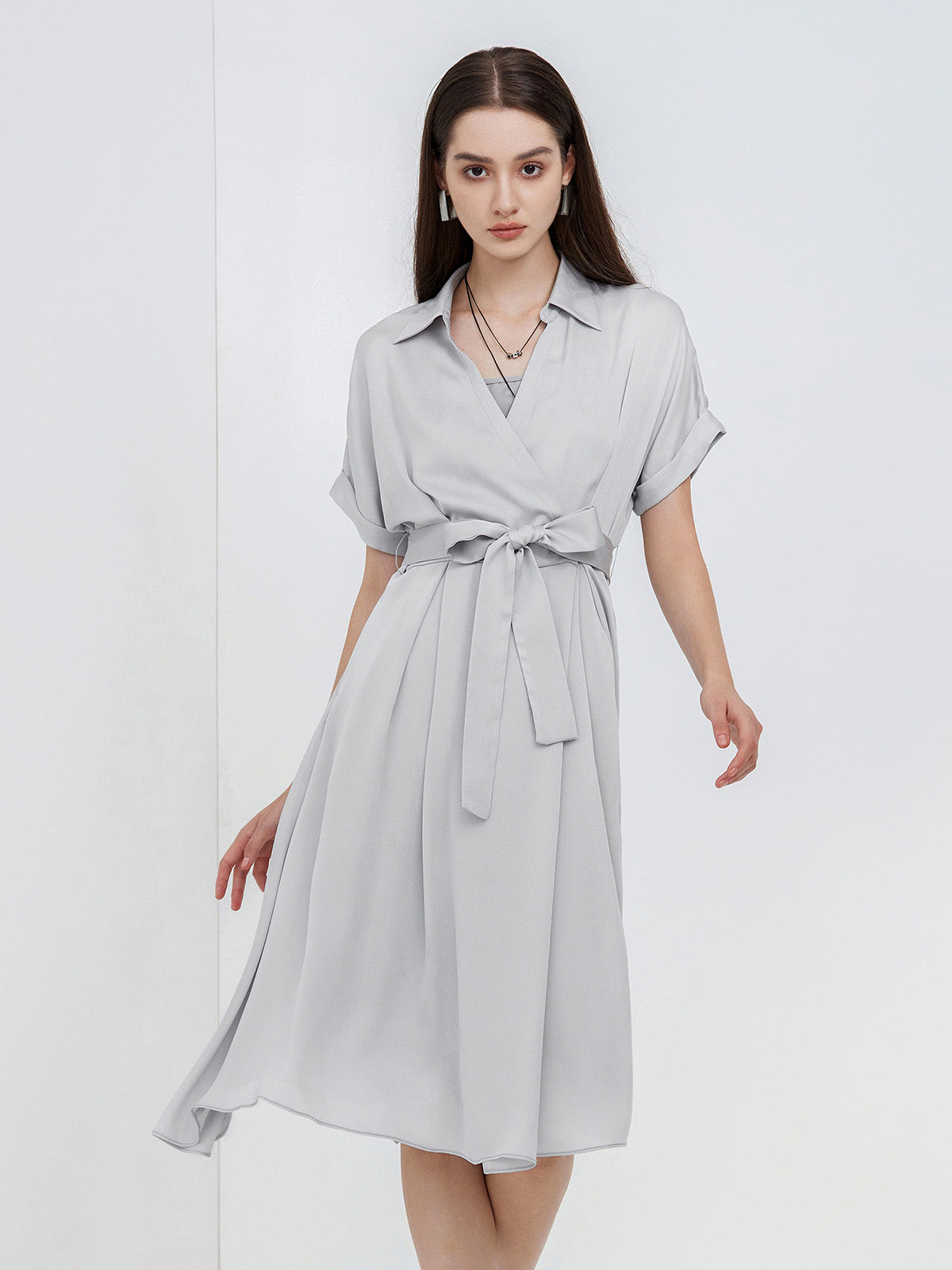 V-neck Elegant Fluid Shirt Dress