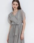 Elegant V-Neck Pleated Sleeveless Dress
