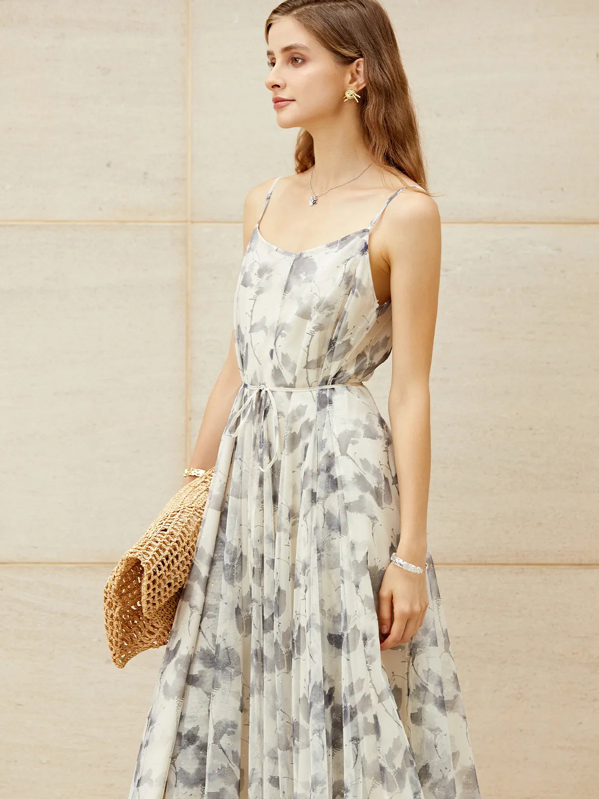 Halo Dyed Printed Mesh Spaghetti Dress