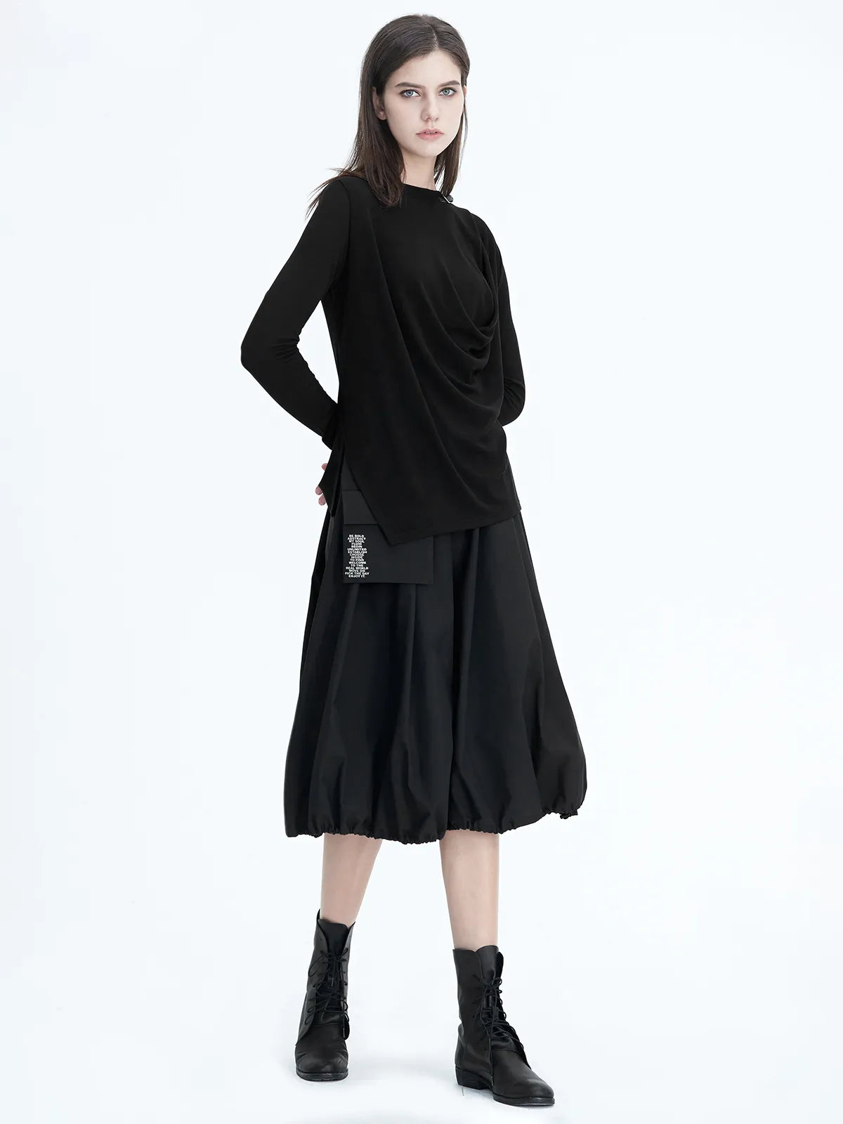 Side Pocket Letter Print Casual Skirt