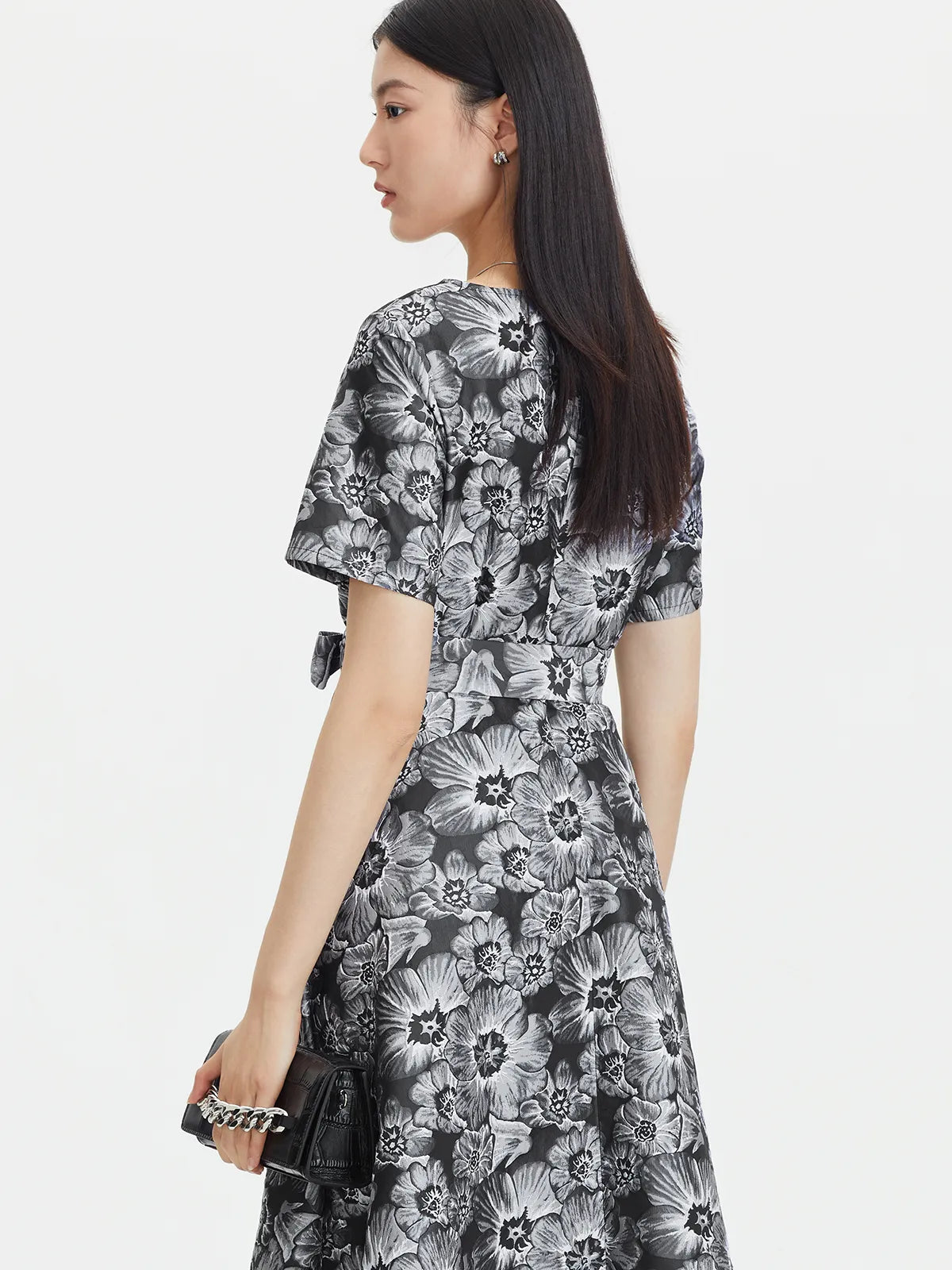 Round Neck Floral Short Sleeve A-Line Dress