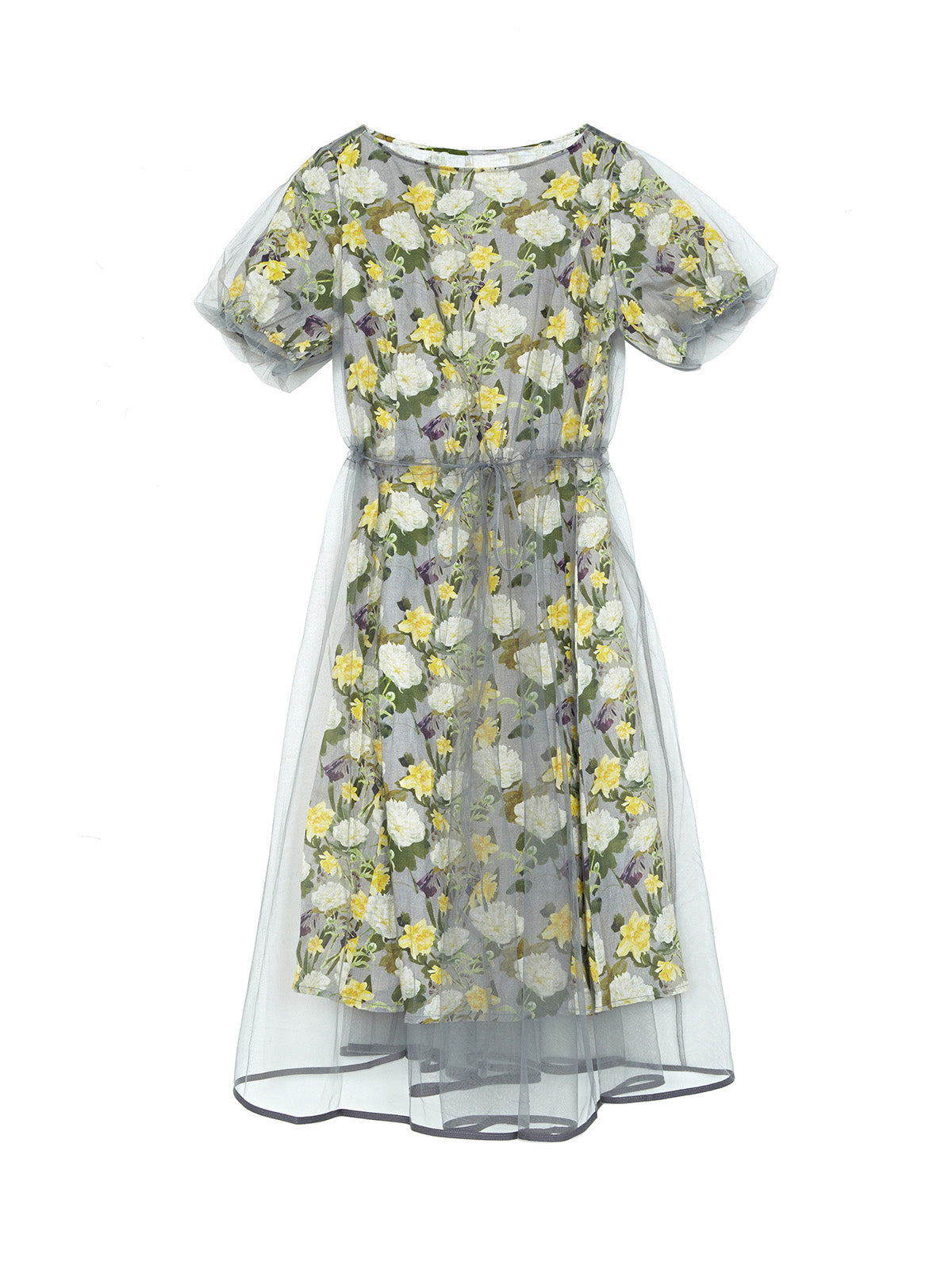 Floral A-line Mesh Linen Dress
