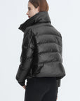 Casual Stand Collar Ribbed Cropped Down Jacket In Black
