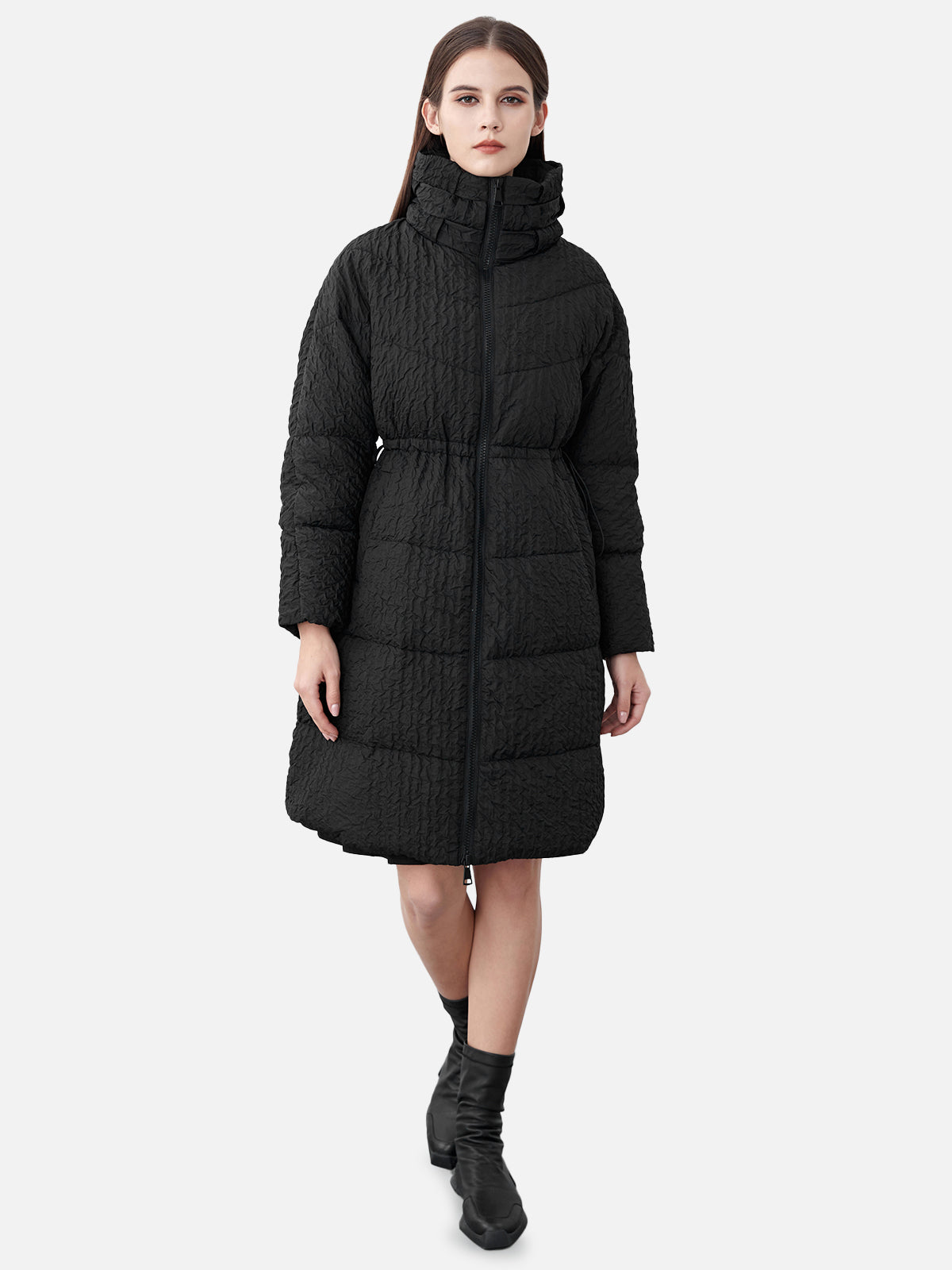 Textured Pleats Elastic Waist Down Coat