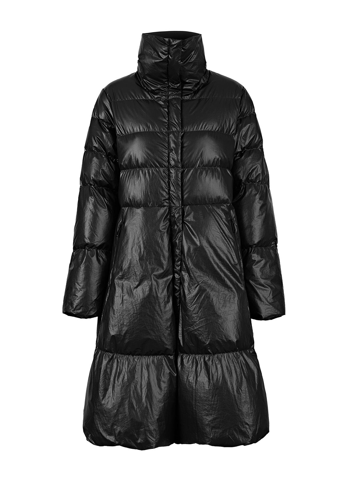 Loose A-Line Black Long Down Jacket