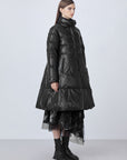 Loose A-Line Black Long Down Jacket