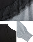  Timeless Fashion: Black and Gray Color-Blocked Sweater with Diagonal Cut