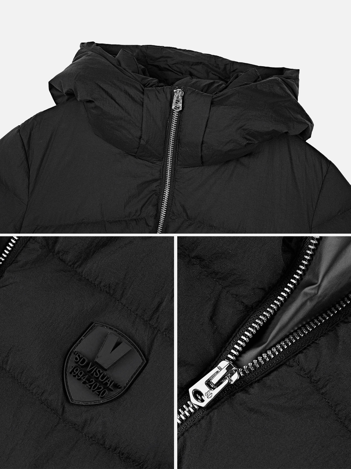 High Neck Hooded Letter Pocket Loose Down Jacket