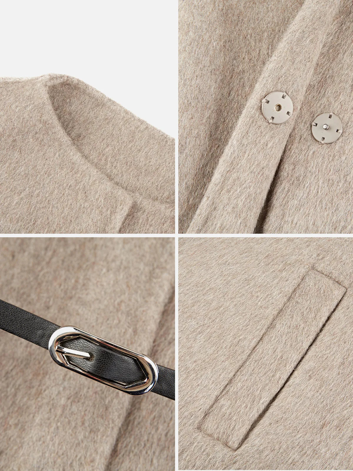 Waist-Tie Bubble Sleeve Wool Coat