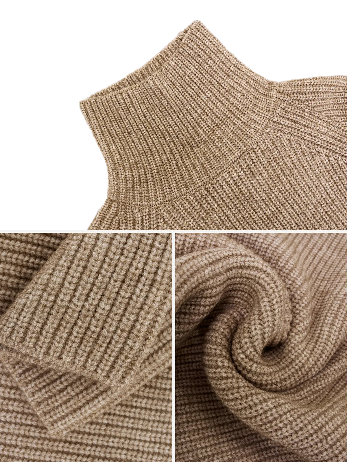 Women&#39;s Ribbed Knit Pullover: Monochromatic Elegance with Turtleneck and Distinctive Drop-Shoulder Sleeves