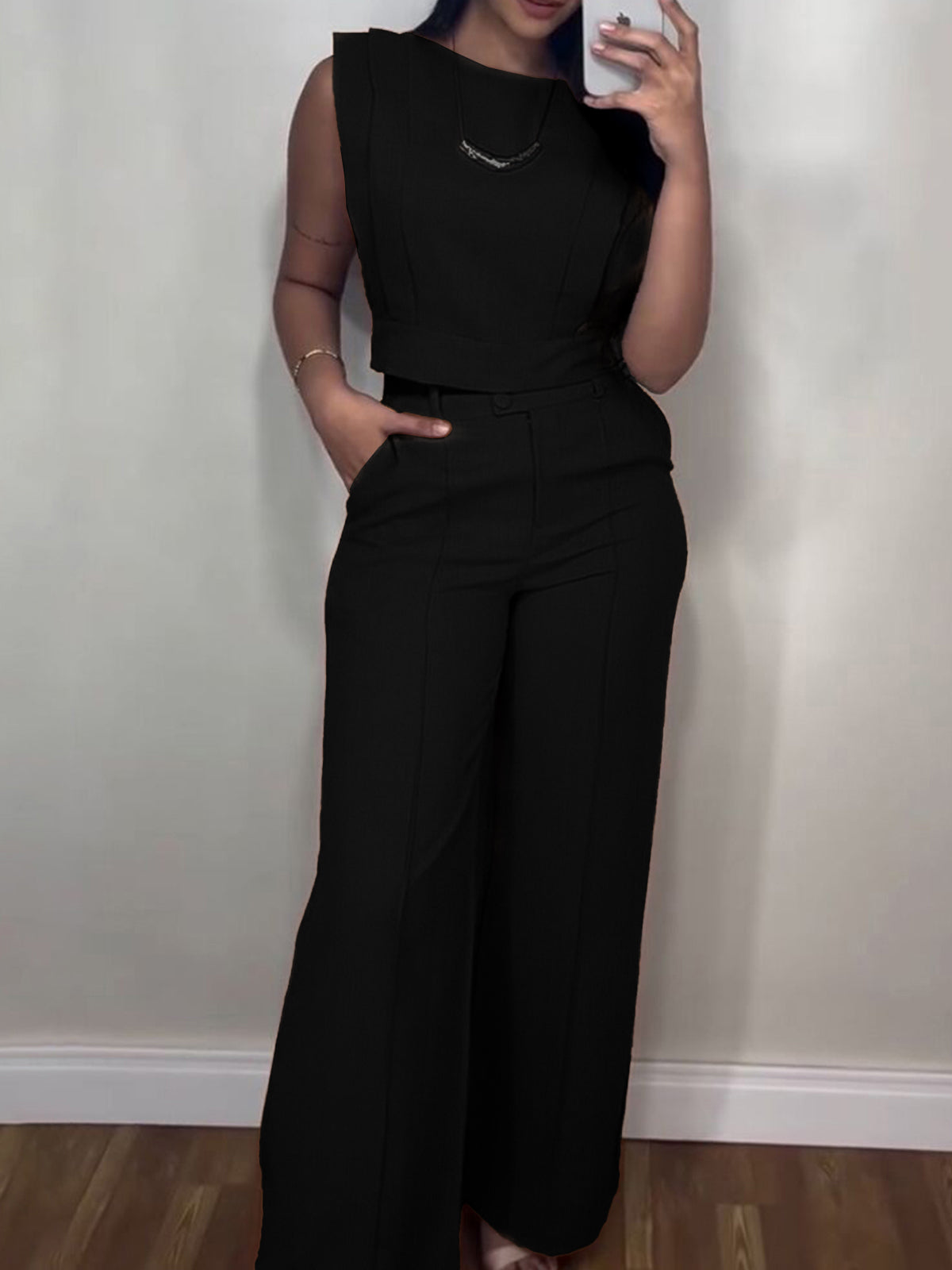 Sleeveless Vest &amp; Pleated Pants Set