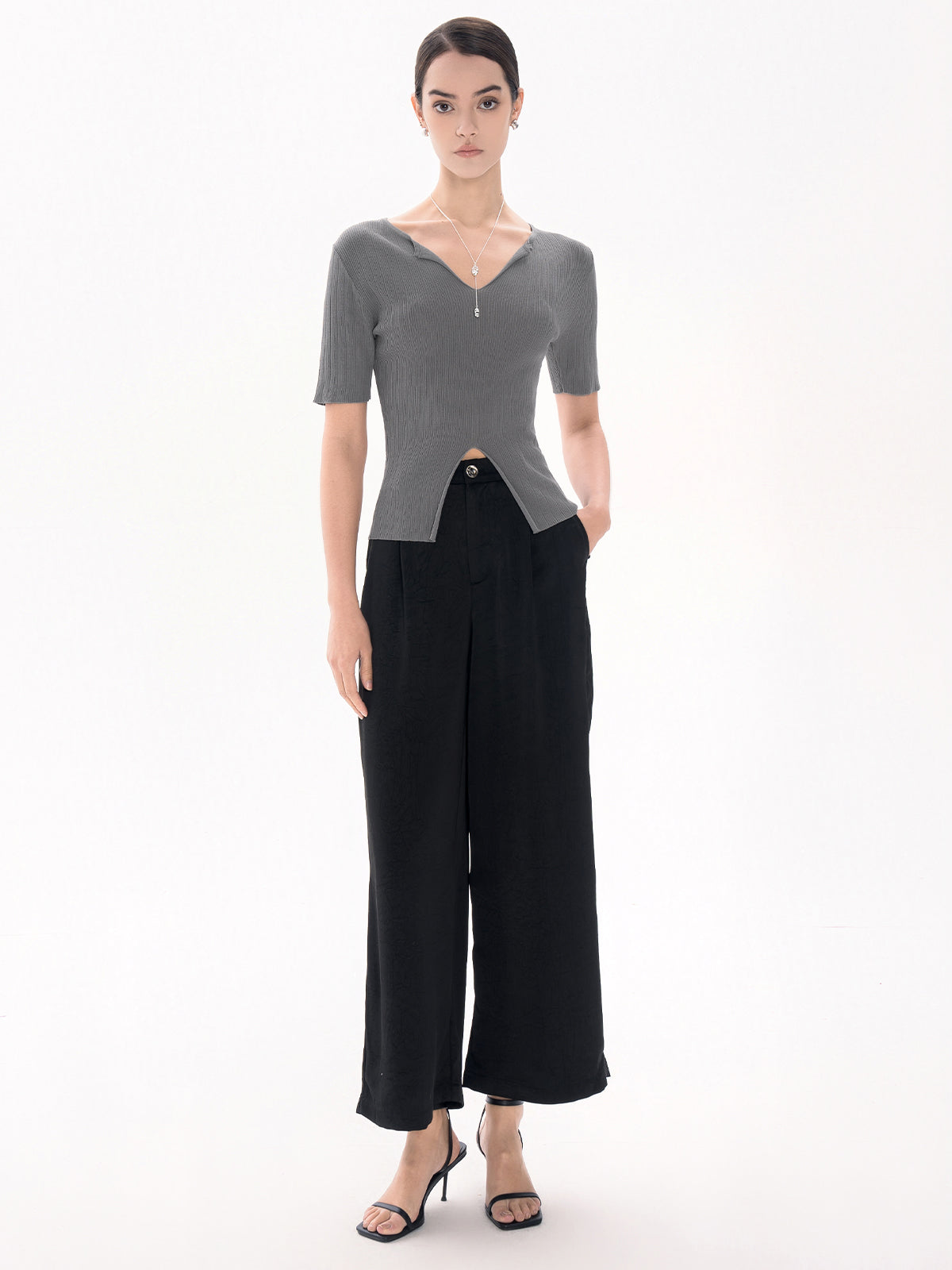 V-Neck Slit Front Knit Top