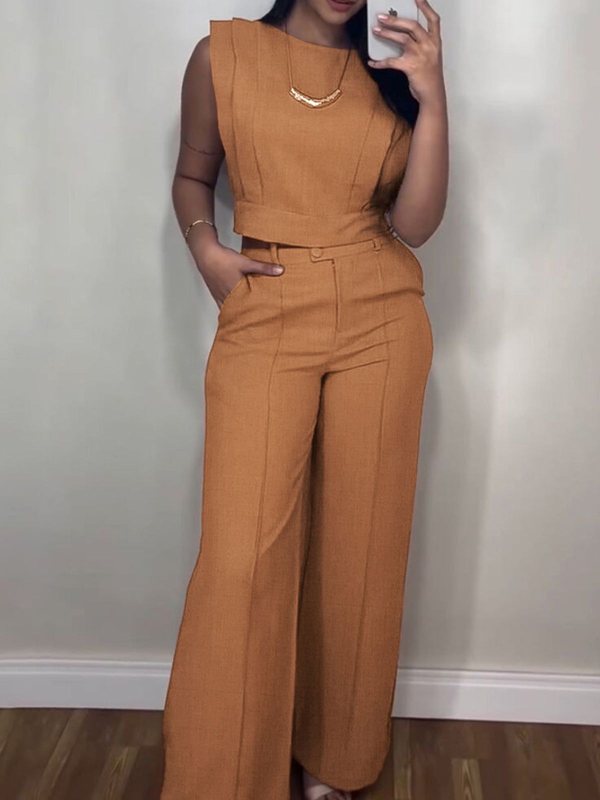 Sleeveless Vest &amp; Pleated Pants Set
