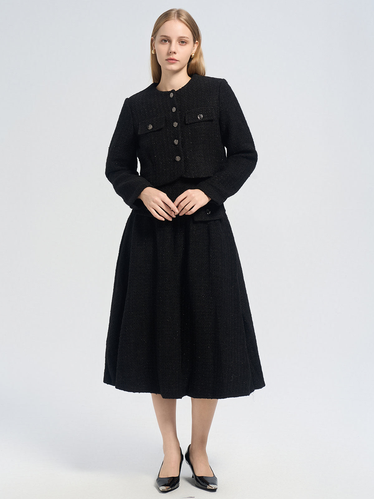Crop Woolen Blend Tweed Jacket