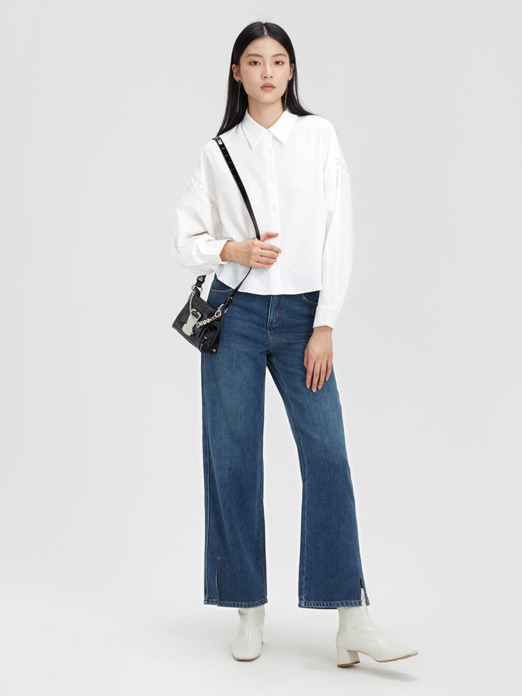 Split Hem High-Rise Loose Jeans