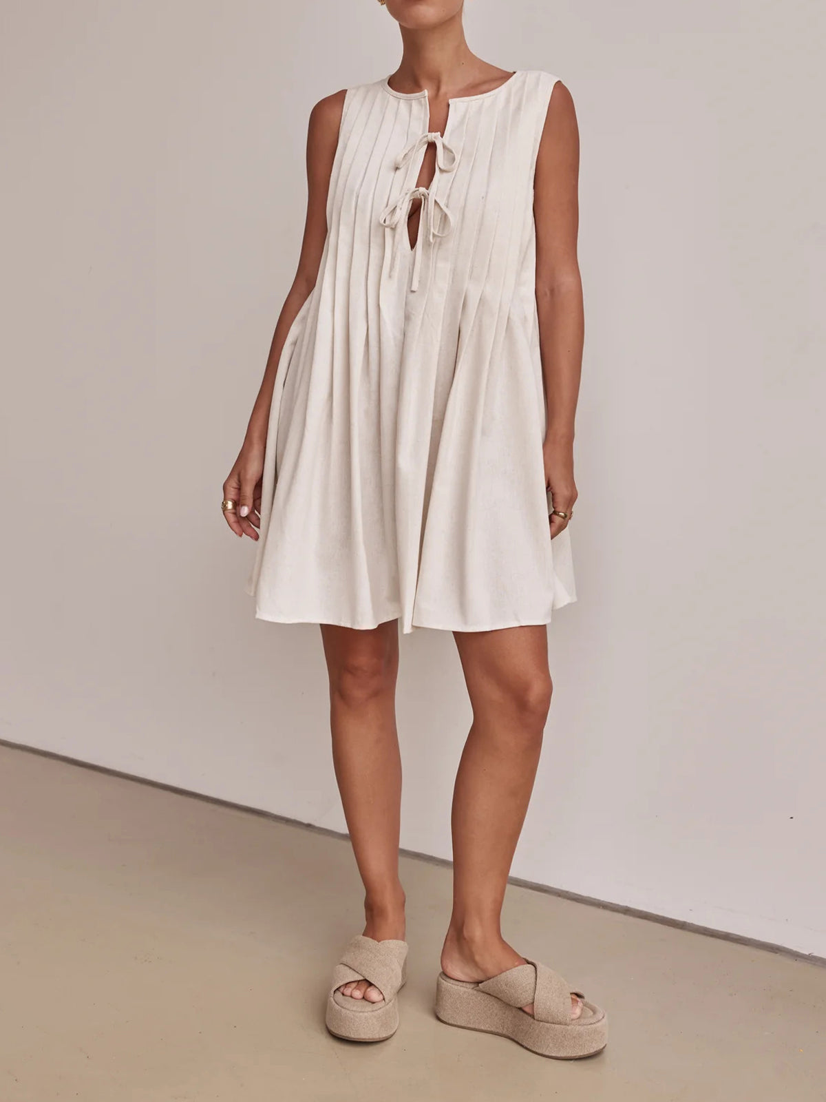 Tie Front Sleeveless Mini Dress