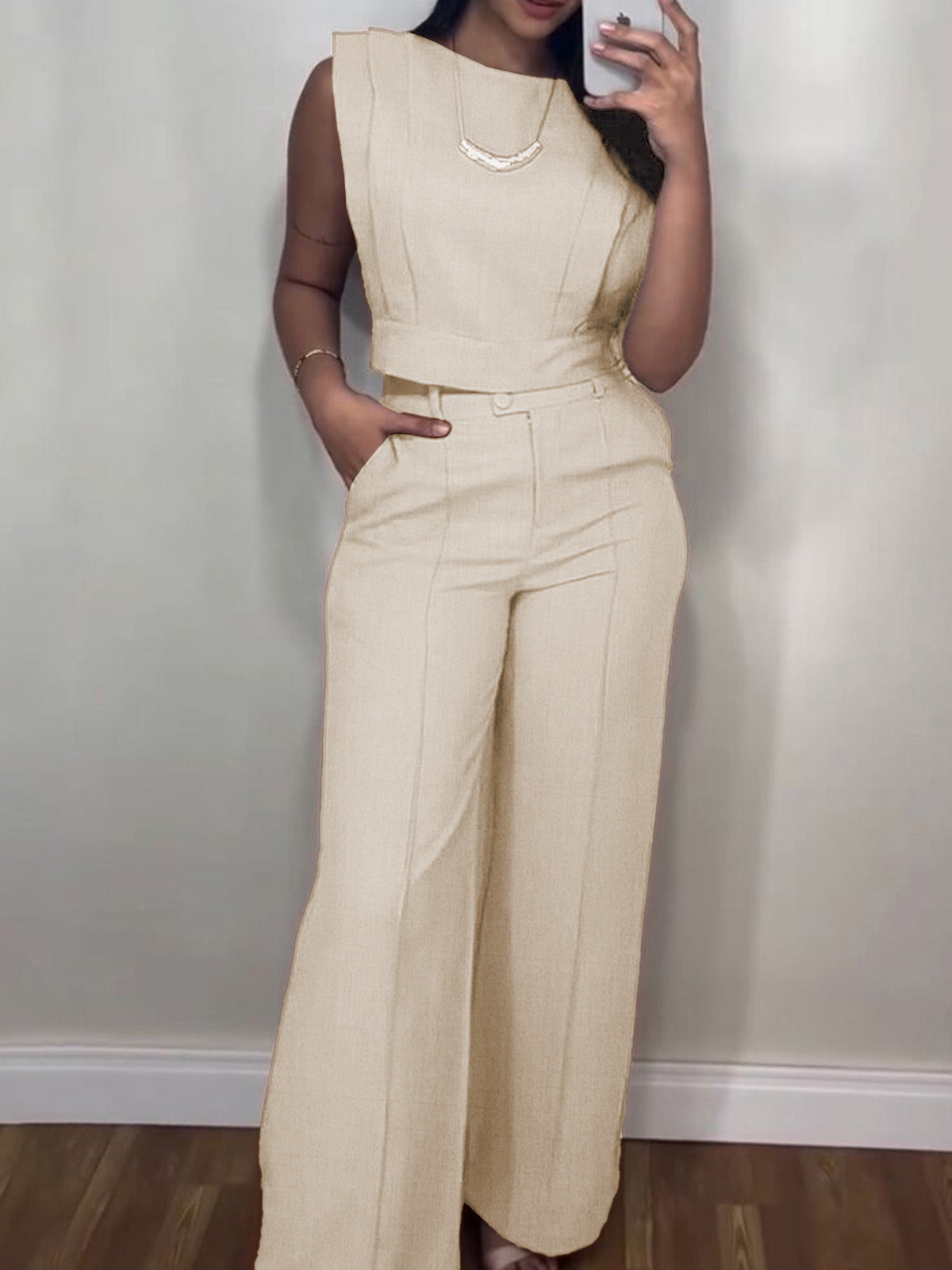 Sleeveless Vest &amp; Pleated Pants Set