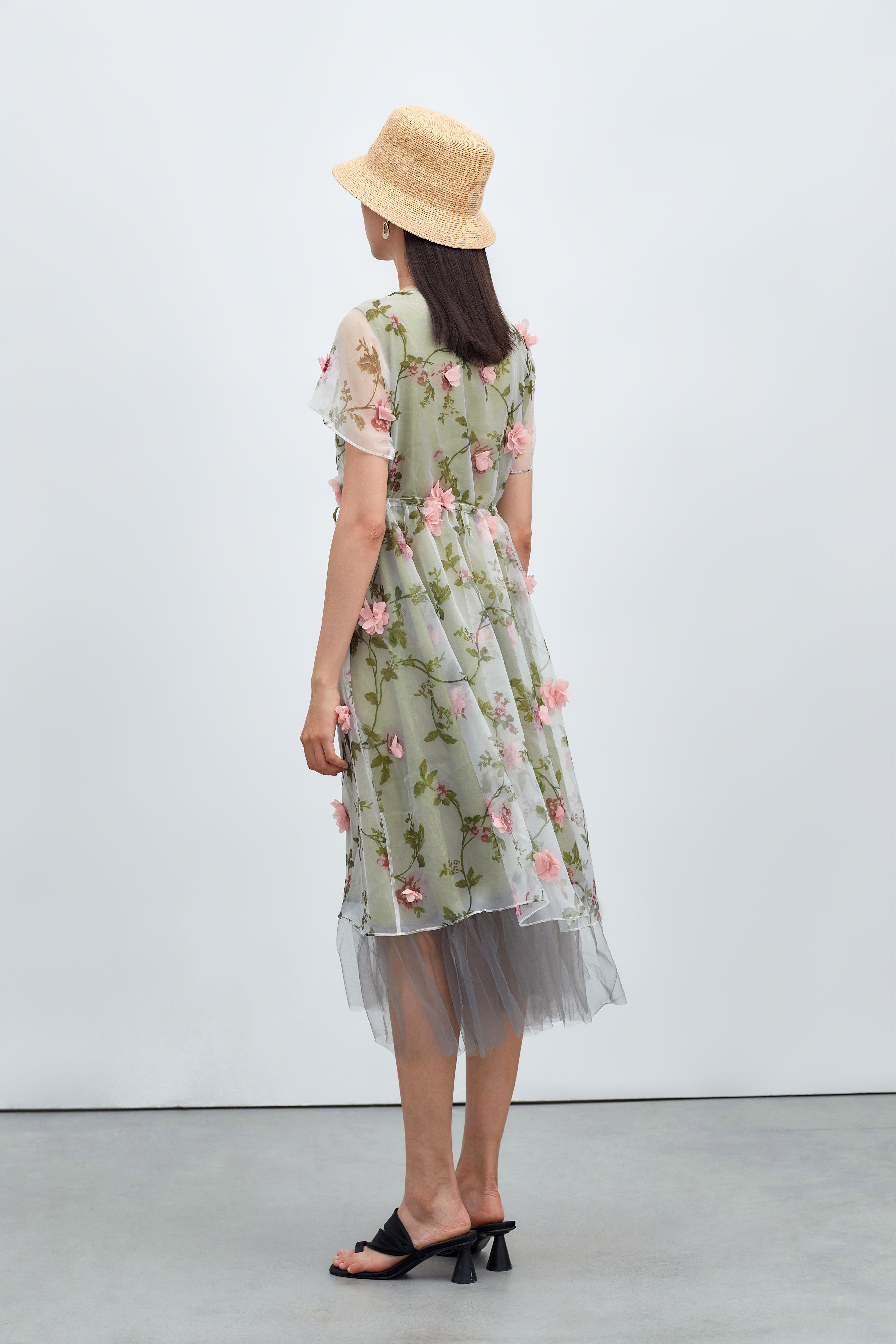 Floral Mesh Layer A-line Dress