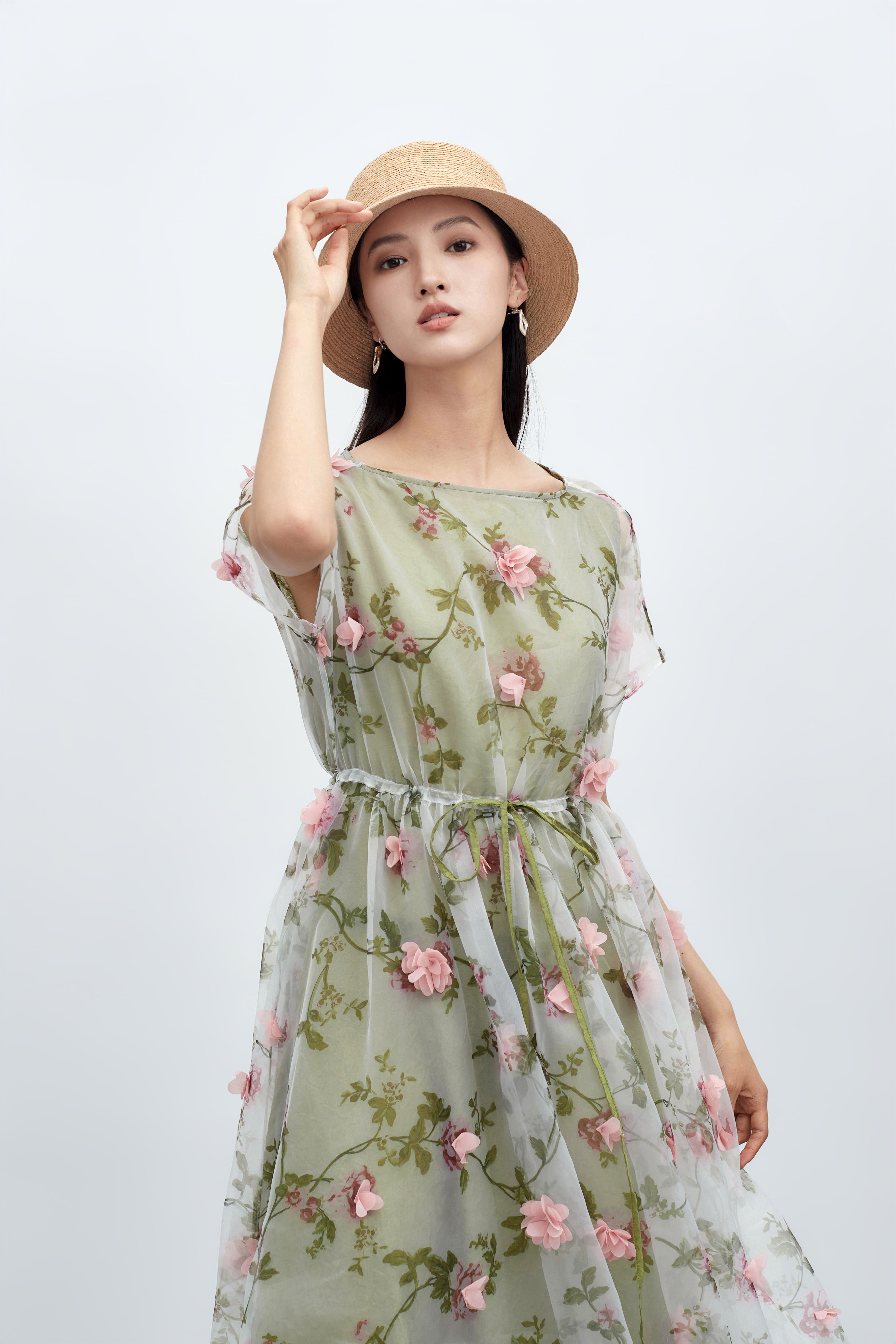 Floral Mesh Layer A-line Dress