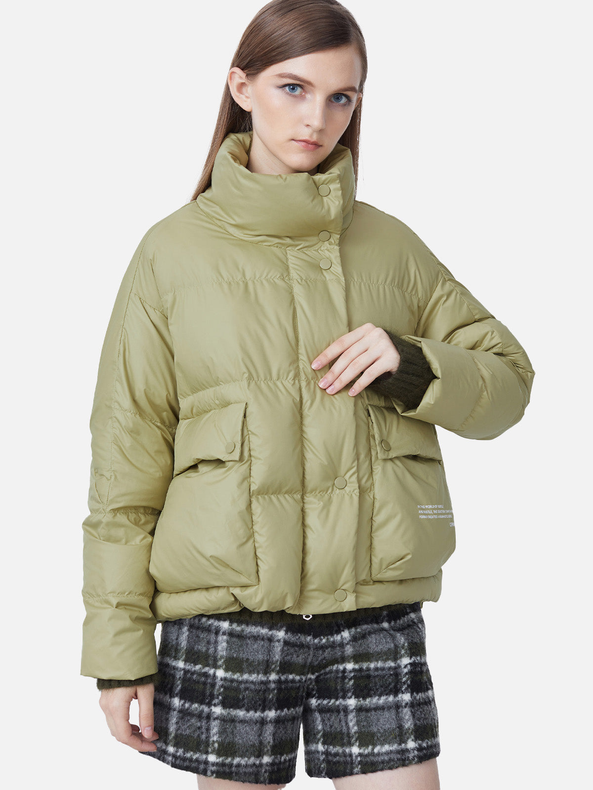 High Collar Contrast Color Short Down Jacket