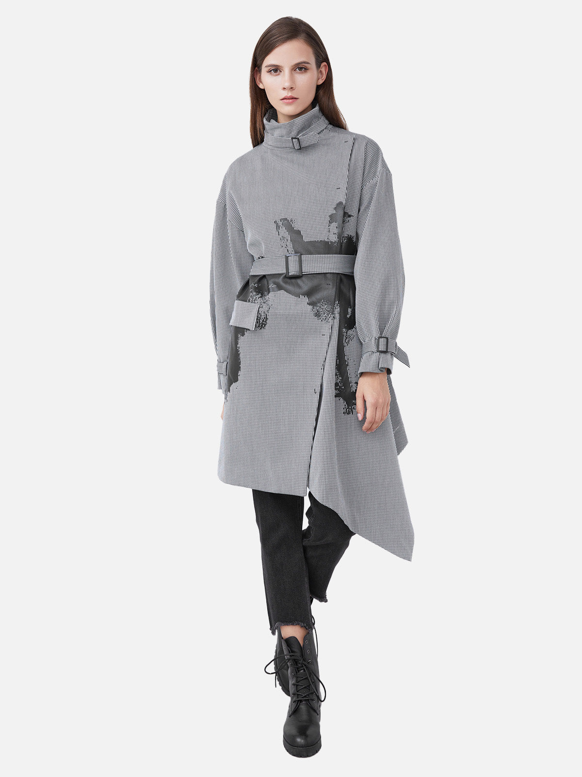 Irregular Long Trench Coat With Stand Collar