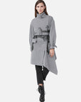 Irregular Long Trench Coat With Stand Collar