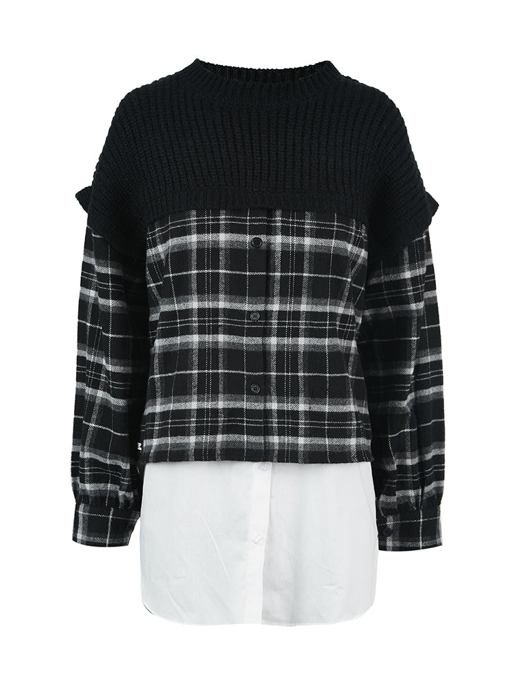 Round Neck Checked Knitted Shirt