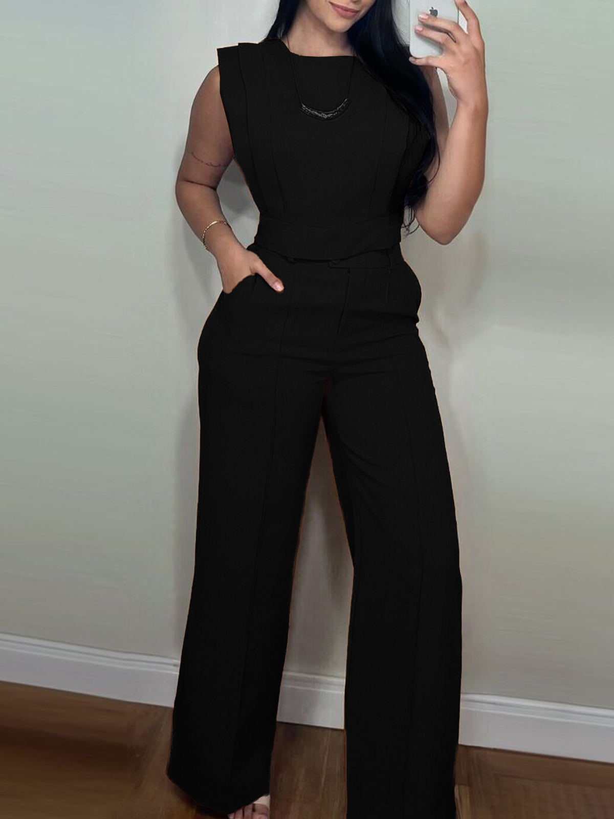 Sleeveless Vest &amp; Pleated Pants Set