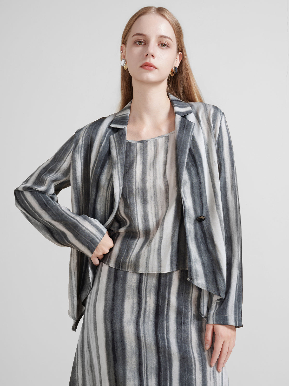 Casual Ink Wash Blazer &amp; Tank Top