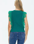 Lace Detailing Ribbed Knit Tank Top