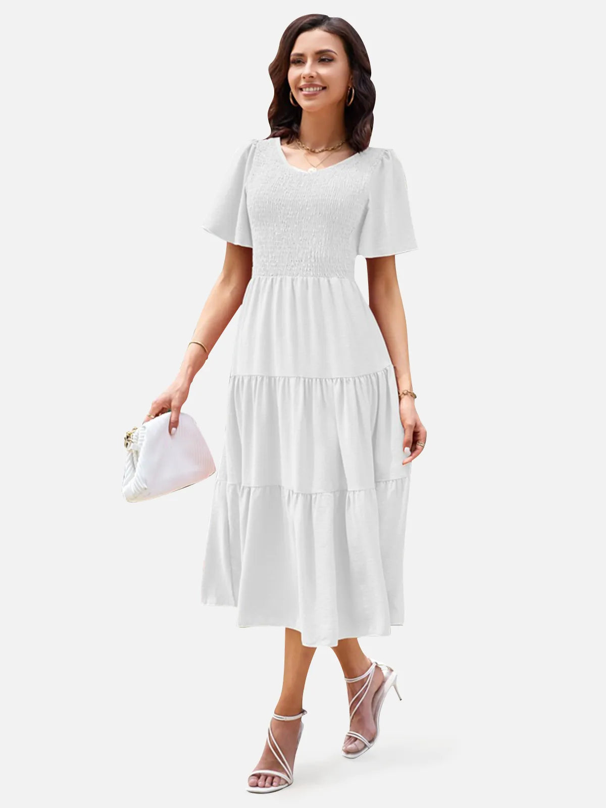 Boat Neck Flouncy Tiered Dress