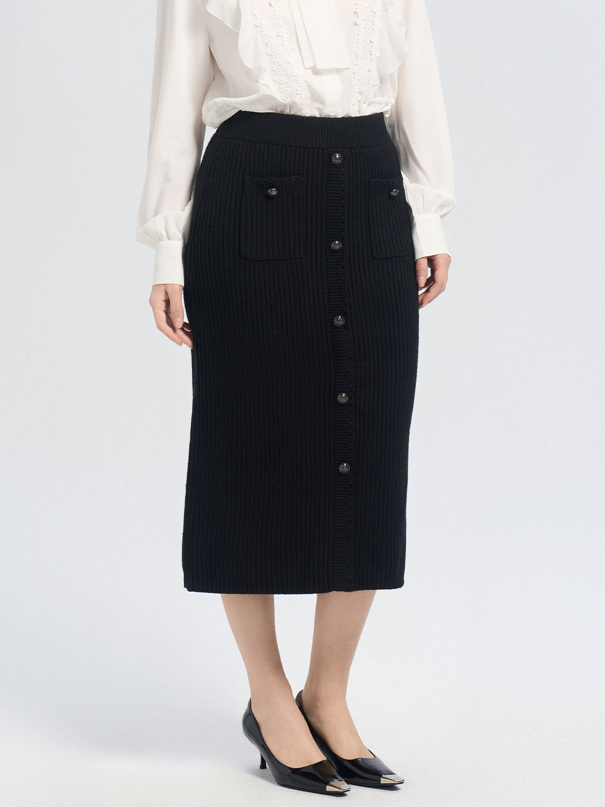 S·DEER striped button-front pockets skirt, casual and cozy