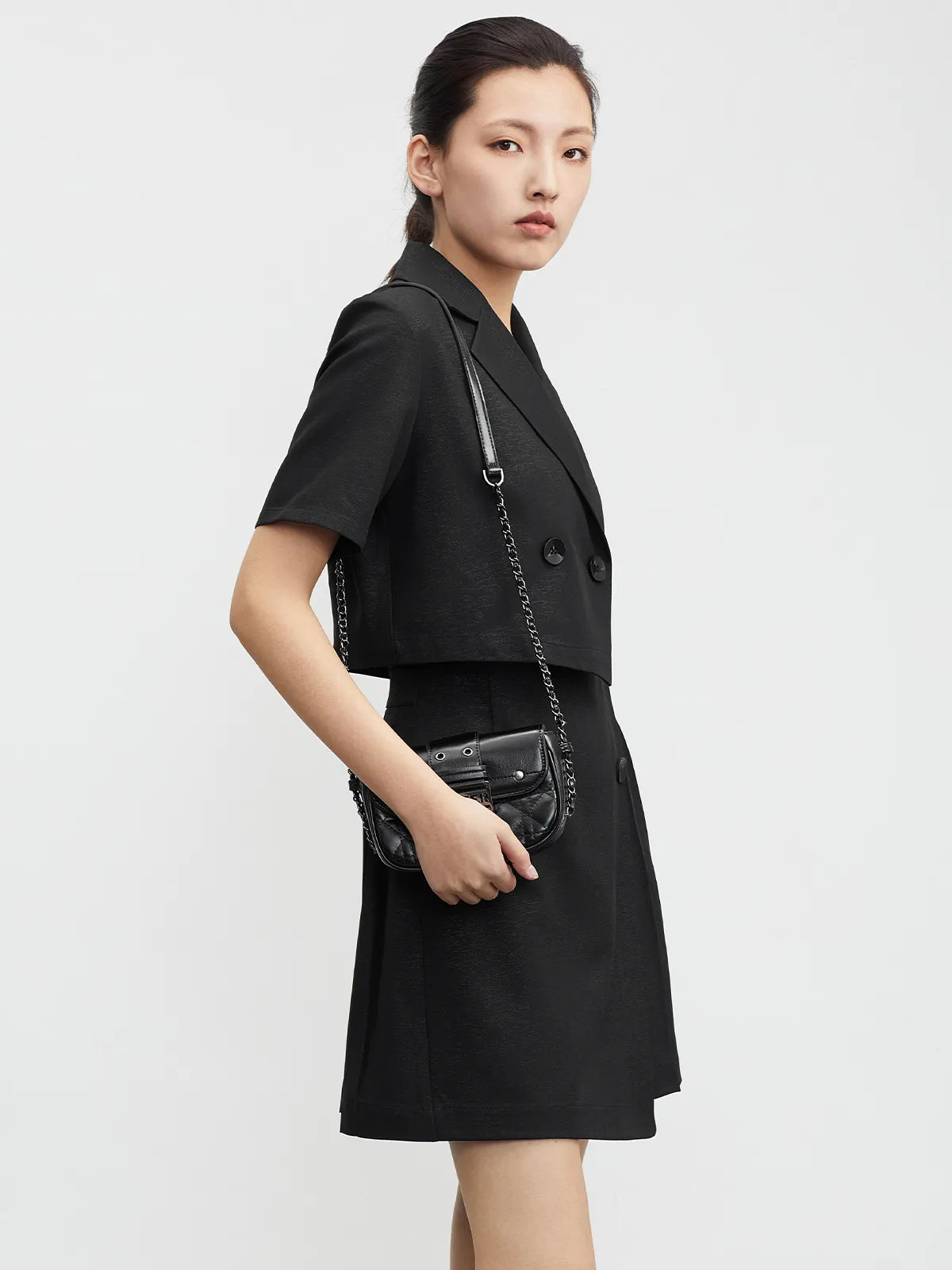 Blazer Collar Pleated Short Skirt Suit