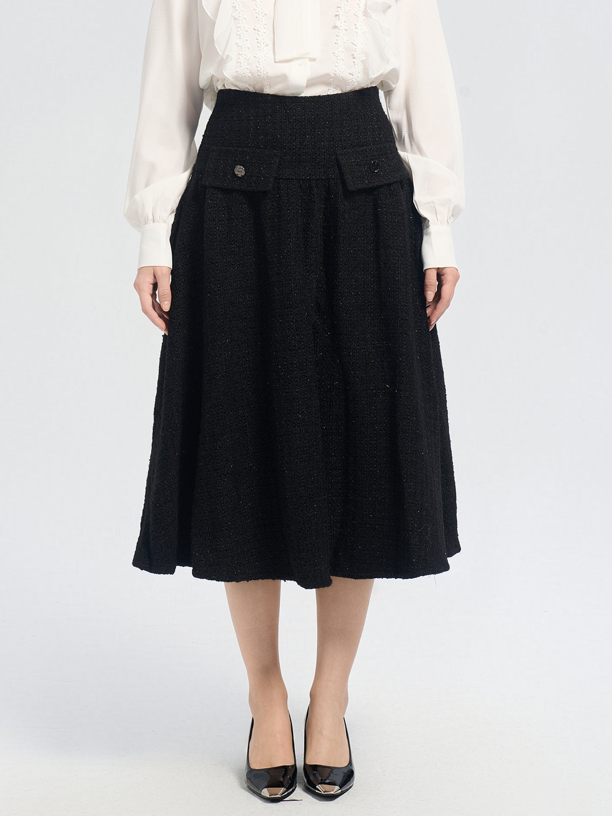 High Waist Tweed Midi Skirt